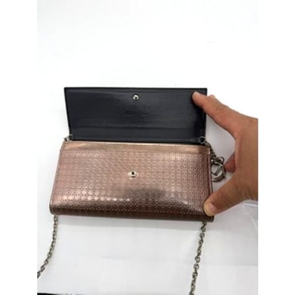 CHRISTIAN DIOR METALLIC ROSE PATENT MICRO-CANNAGE WALLET ON CHAIN*Full Set - Picture 12 of 16